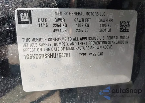 2017 Cadillac Ct6 Luxury z USA, uszkodzony, nr VIN 1G6KD5RS8HU164781